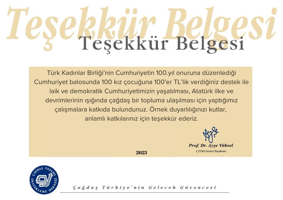 100. YILDA 100 KIZ ÇOCUĞUNA EĞİTİM DESTEĞİ