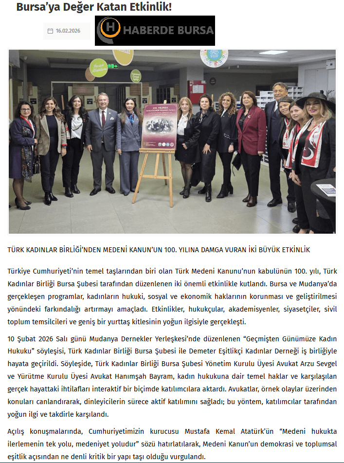 Medeni Kanun'un 100. Yılında Bursa'dan Eşitlik Vurgusu — TKB'den İki Dev Etkinlik