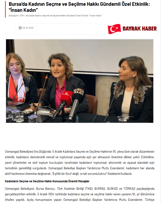 Bursa'da Kadının Seçme ve Seçilme Hakkı Gündemli Özel Etkinlik: 'İnsan Kadın'