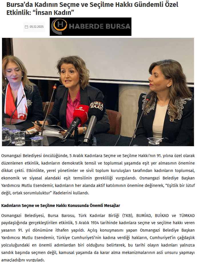 Bursa'da Kadının Seçme ve Seçilme Hakkı Gündemli Özel Etkinlik: 'İnsan Kadın'