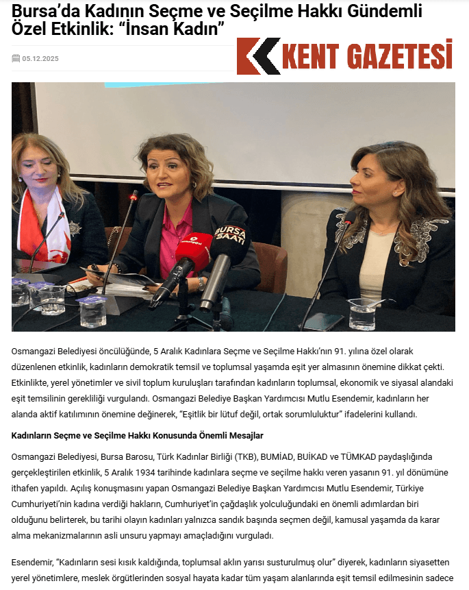 Bursa'da Kadının Seçme ve Seçilme Hakkı Gündemli Özel Etkinlik: 'İnsan Kadın'