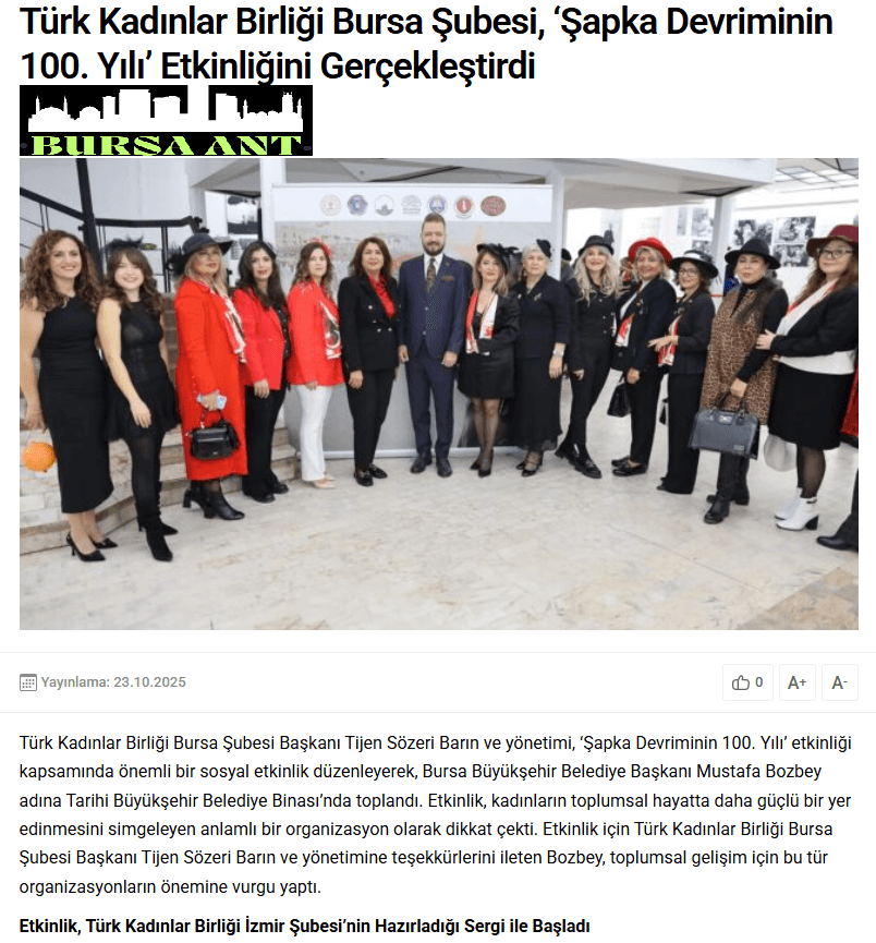 Türk Kadınlar Birliği Bursa Şubesi 'Şapka Devriminin 100. Yılı' Etkinliğini Gerçekleştirdi