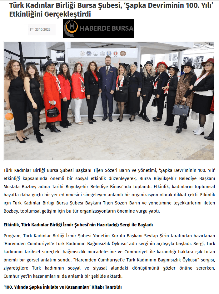 Türk Kadınlar Birliği Bursa Şubesi 'Şapka Devriminin 100. Yılı' Etkinliğini Gerçekleştirdi
