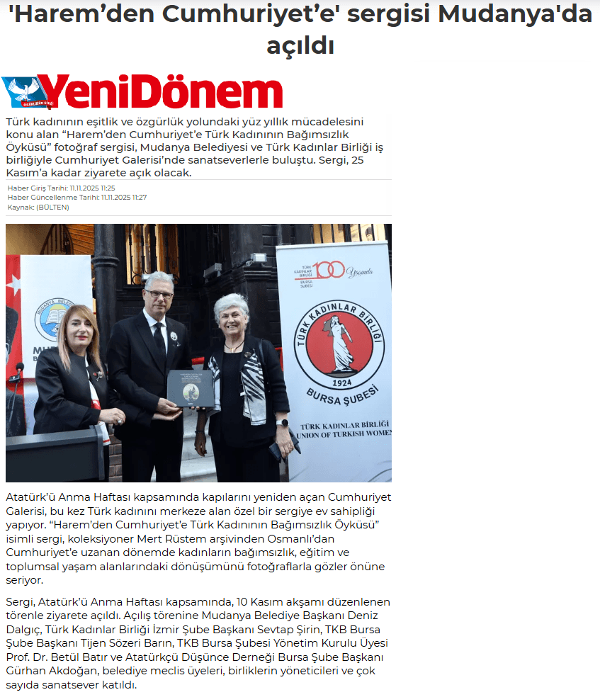 "Haremden Cumhuriyet'e" Sergisi Mudanyada Açıldı