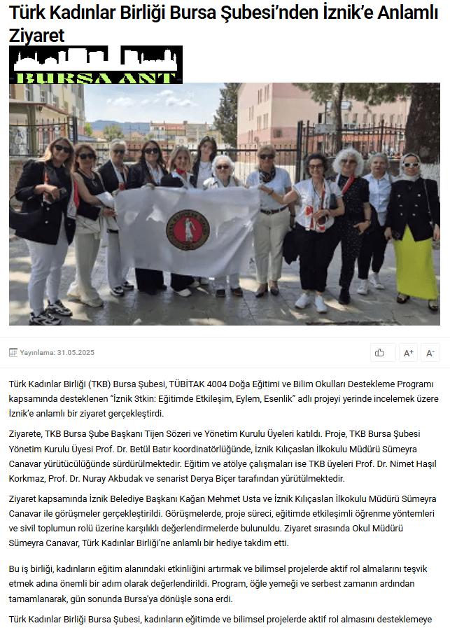 Türk Kadınlar Birliği Bursa Şubesi'nden İznik'e Anlamlı Ziyaret