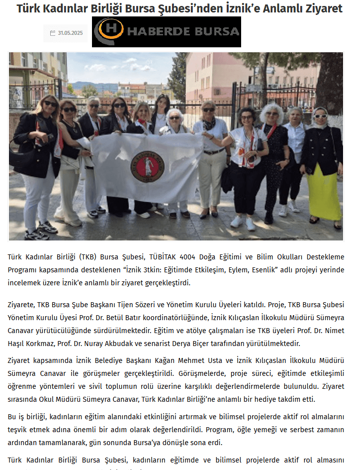 Türk Kadınlar Birliği Bursa Şubesi'nden İznik'e Anlamlı Ziyaret