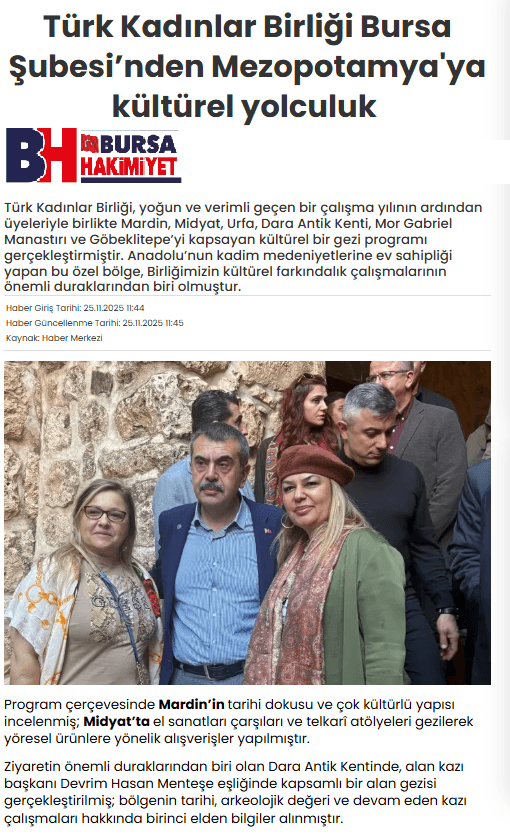 Türk Kadınlar Birliği'nden Mezopotamya'ya Kültürel Yolculuk