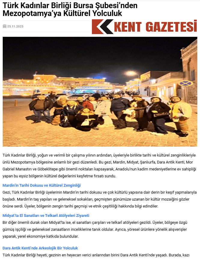 Türk Kadınlar Birliği'nden Mezopotamya'ya Kültürel Yolculuk