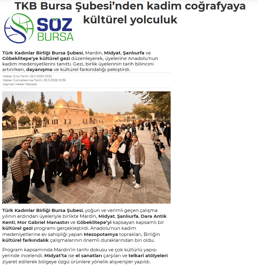 Türk Kadınlar Birliği'nden Mezopotamya'ya Kültürel Yolculuk