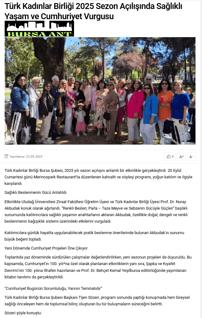 Türk Kadınlar Birliği 2025 Sezon Açılışında Sağlıklı Yaşam ve Cumhuriyet Vurgusu