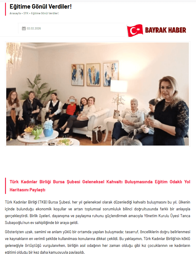 Türk Kadınlar Birliği Bursa Şubesi Geleneksel Kahvaltı Buluşmasında Eğitim Odaklı Yol Haritasını Paylaştı