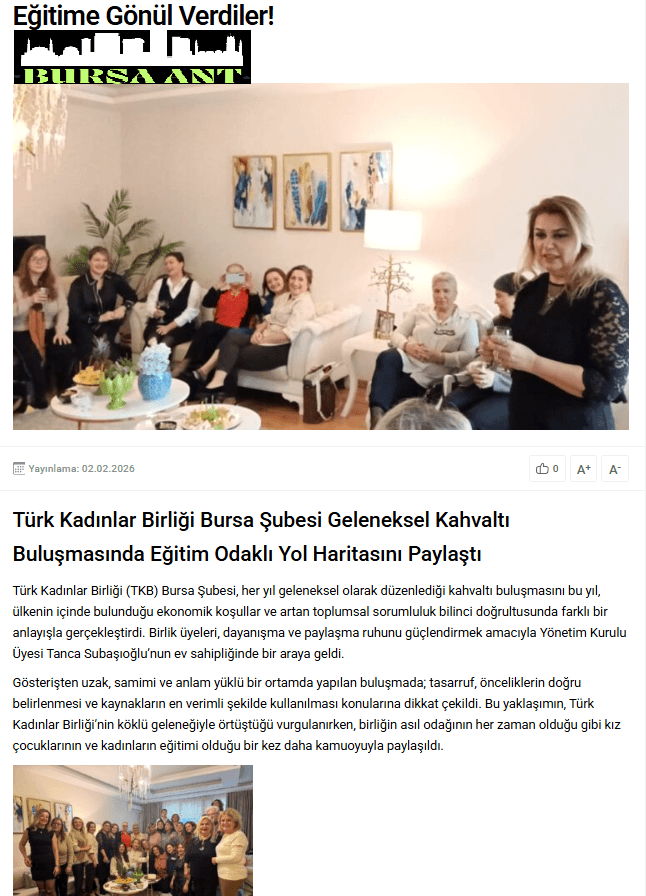 Türk Kadınlar Birliği Bursa Şubesi Geleneksel Kahvaltı Buluşmasında Eğitim Odaklı Yol Haritasını Paylaştı