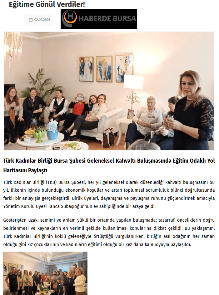Türk Kadınlar Birliği Bursa Şubesi Geleneksel Kahvaltı Buluşmasında Eğitim Odaklı Yol Haritasını Paylaştı