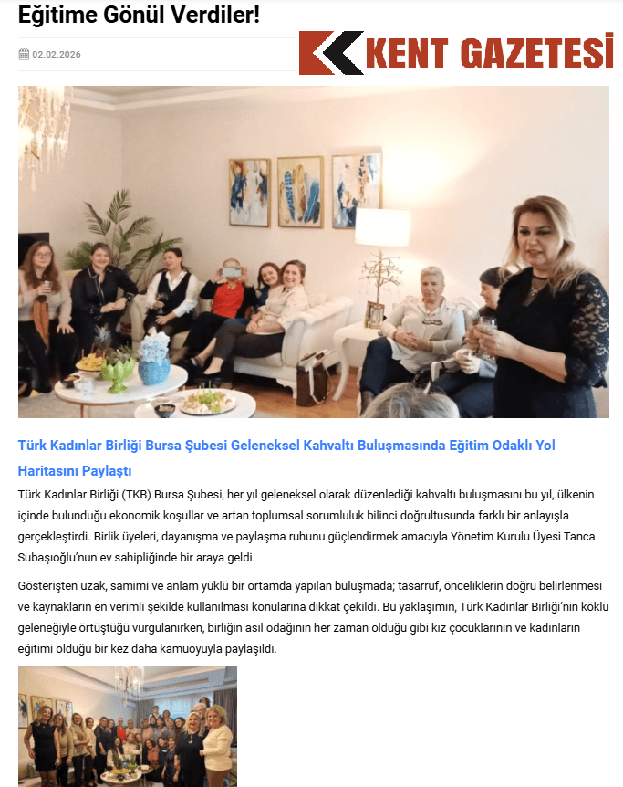 Türk Kadınlar Birliği Bursa Şubesi Geleneksel Kahvaltı Buluşmasında Eğitim Odaklı Yol Haritasını Paylaştı